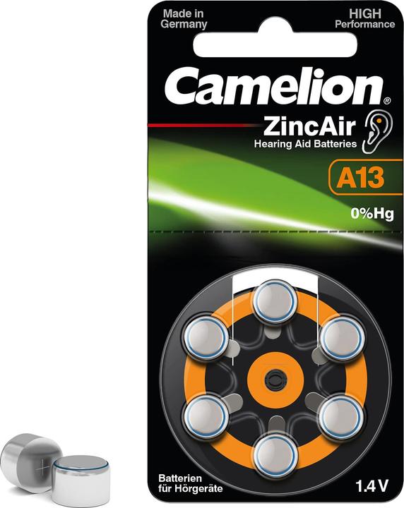 Produktbild Camelion A13 - Einwegbatterie - Zink-Luft - 1,4 V - 6 Stück(e) - Silber - 48 mm (6 Stk., A13, 280 mAh)
