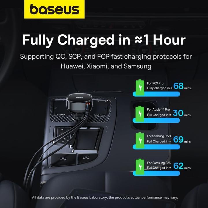 Image du produit Baseus Chargeur de voiture Enjoyment USB avec câble USB-C et Lightning 60W (noir)