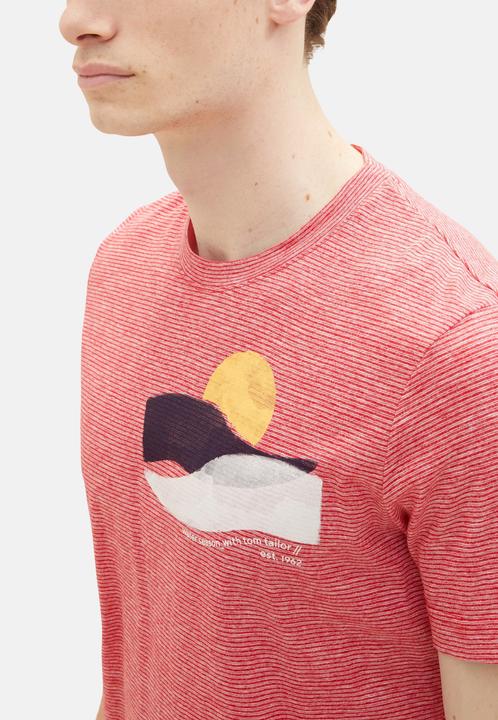 Image du produit Tom Tailor T-Shirt Gestreiftes Kurzarmshirt mit Rundhalsausschnitt und Foto-Print (XL)