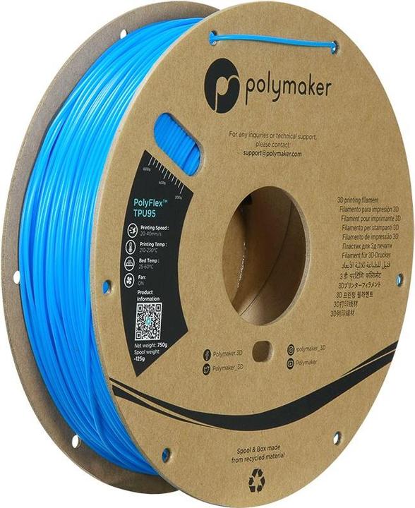 Actual product image Polymaker PolyFlex TPU95 V2 - Blue - 1.75mm (TPU, 1.75 mm, 750 g, Blue)