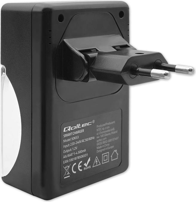Productafbeelding Qoltec 50653 Acculader voor Ni-MH type R03/AAA R6/AA (1 Pcs., AAA, AA, 3000 mAh)