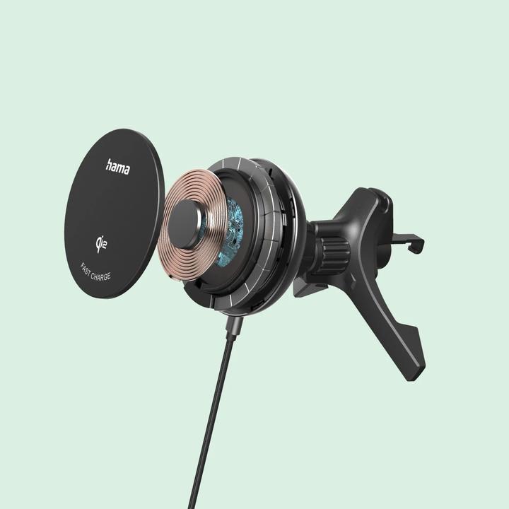 Image du produit Hama Kabelloses Qi2-Ladegerät, induktives Schnellladen im Auto, 15 W, Schwarz