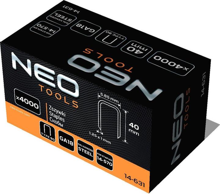 Actual product image Neo Galvanised staples for pneumatic staplers (14-570), GA18, type 90 (4K), length 40 mm, 4000 s