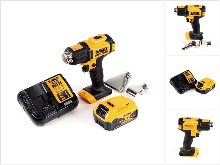 DeWalt DCE 530 P1 Akku Heissluftpistole 18V 530°C + 1x Akku 5,0Ah + 1x Lader + Flächen- und