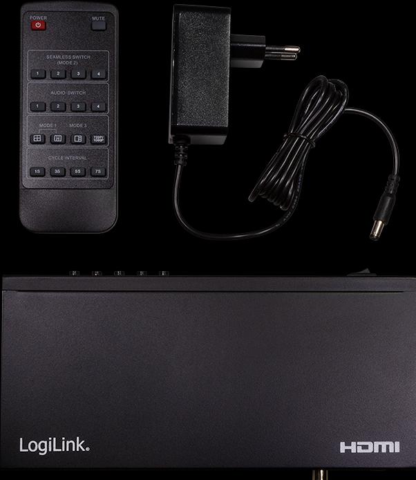 Produktbild LogiLink HDMI-Switch 4x1-Port, Multiviewer, 1080p/60 Hz, Scaler, Seamless, RC