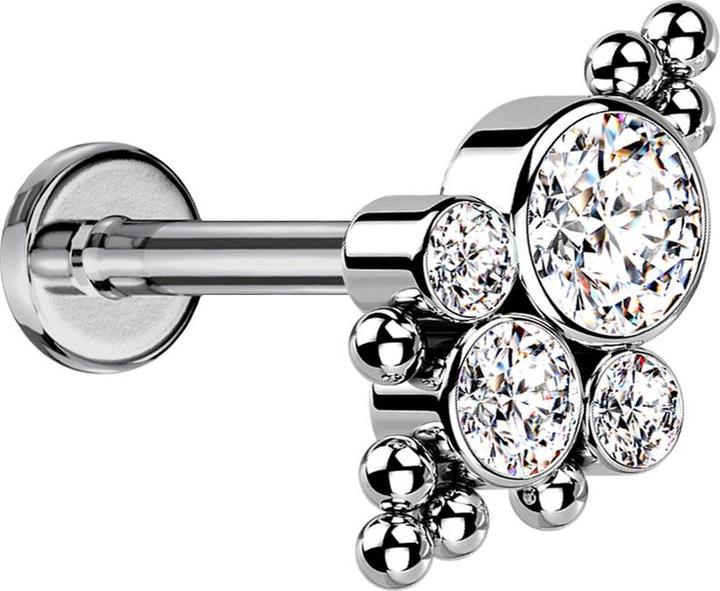 Image du produit Star Piercing Micro Threadless Labret argenté boules quatre cristaux argentés (Titane G23, sans laiton)