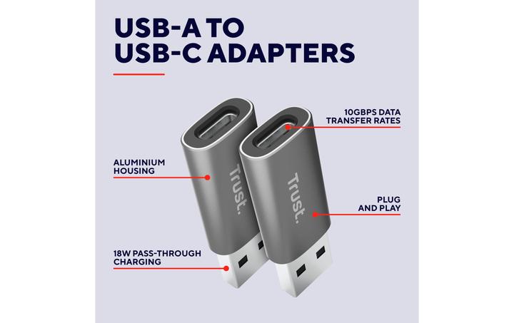 Actual product image Trust Calyx USB-A To USB-C Adapter 2p (USB-C, USB-A, 4.10 cm)