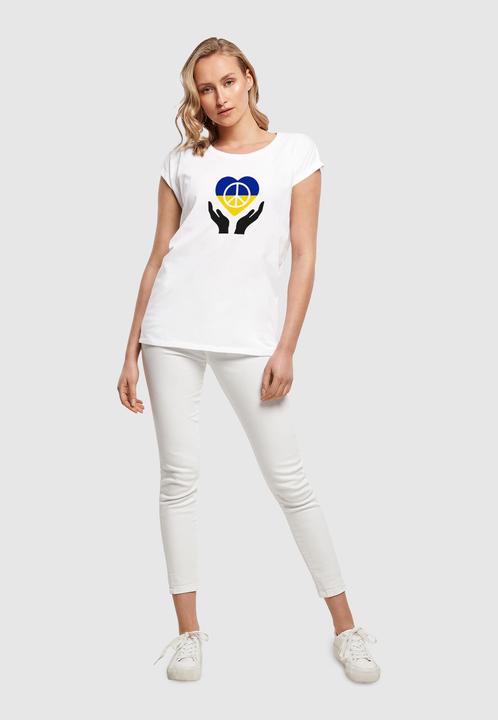 Actual product image Merchcode Ladies Peace - Hand Peace Heart Extended Shoulder T-Shirt - 161423 (S)