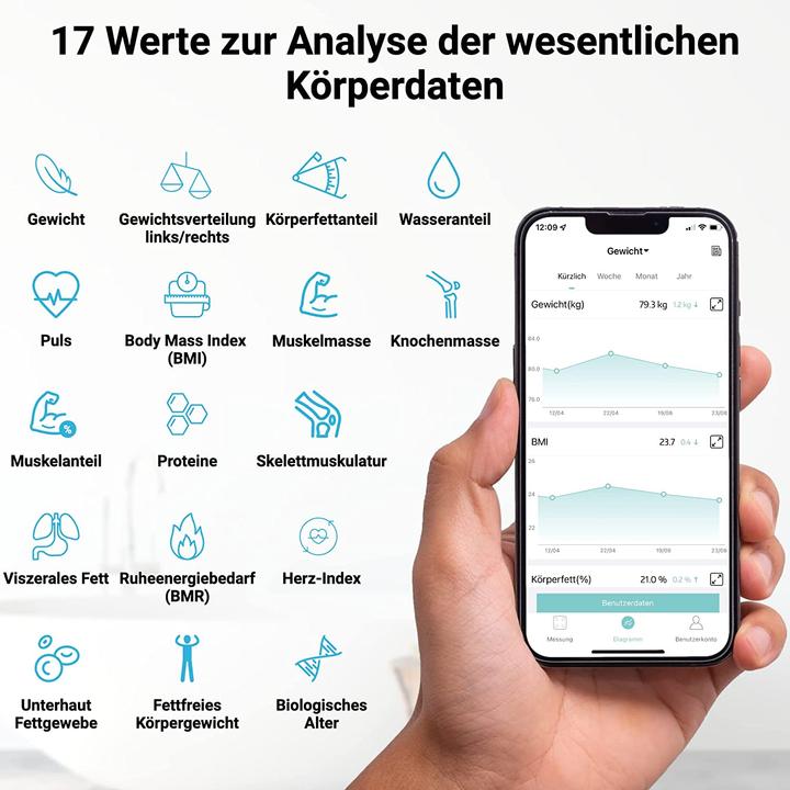 Produktbild Fitleap Waage mit Körperfett- & Muskelanalyse Digitale Personenwaage (180 kg)