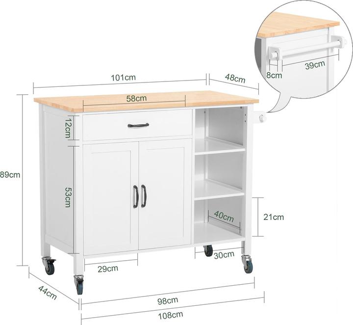 Actual product image SoBuy Design kitchen cabinet white Kitchen trolley with drawers