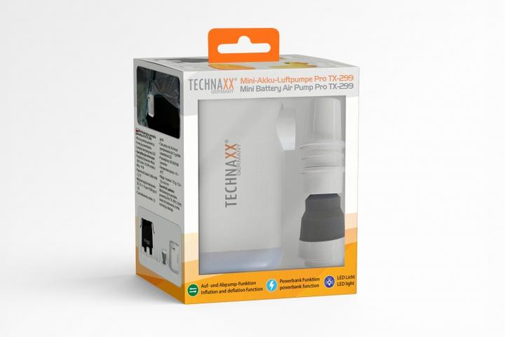 Actual product image Technaxx Mini rechargeable air pump with LED light