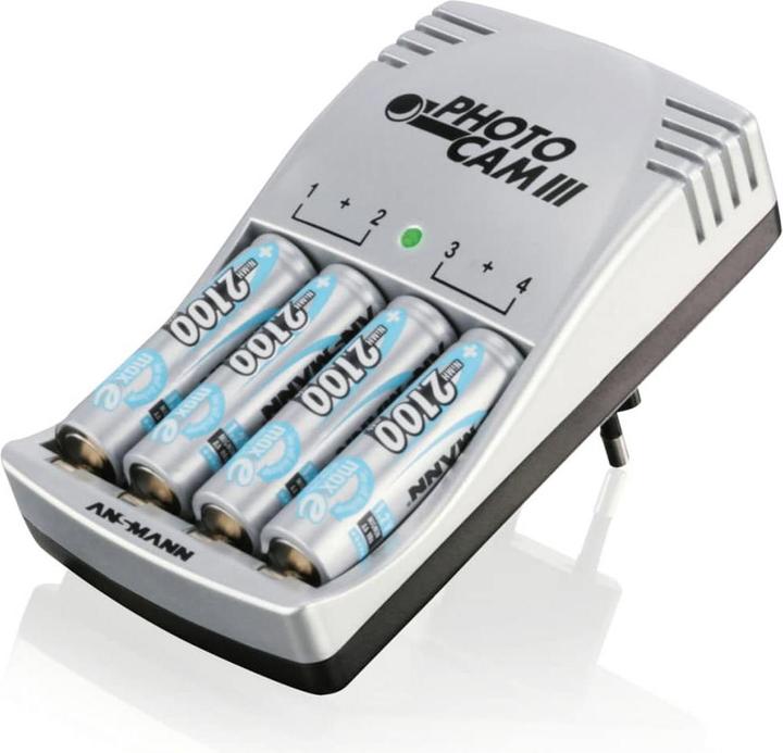 Ansmann Photocam III, Steckerladegerät, mit 4x maxE+AA-Akkus (4 Stk., AA, AAA, 2100 mAh, Ladegerät inkl. Akku)