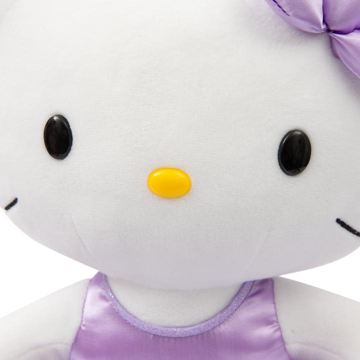 Immagine prodotto Giochi Preziosi Hello Kitty Giocattolo di peluche morbido alto 30 cm con vestito alla moda, vestito di raso viola e (30 cm)