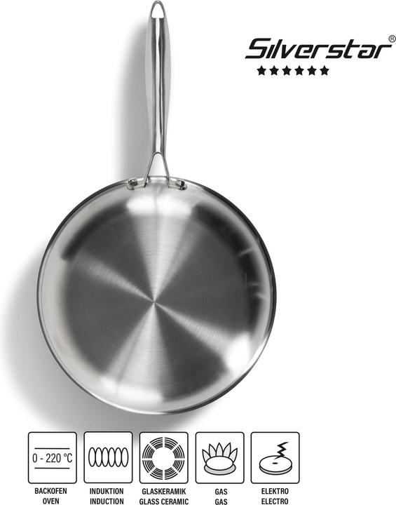Produktbild Silverstar Edelstahlpfanne 28 cm mit Antihaftbeschichtung für Induktion und Backofen (28 cm, Pfannenset + Topfset, Edelstahl)