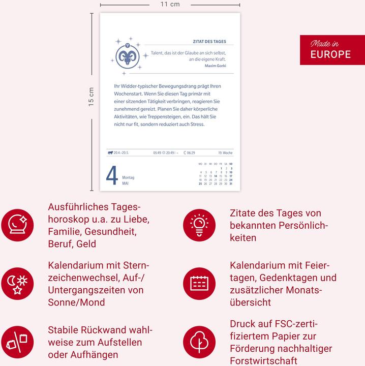 Produktbild Harenberg Widder Sternzeichenkalender 2026 - Tagesabreisskalender - Ihr Horoskop für jeden Tag (Harter Einband, Deutsch)