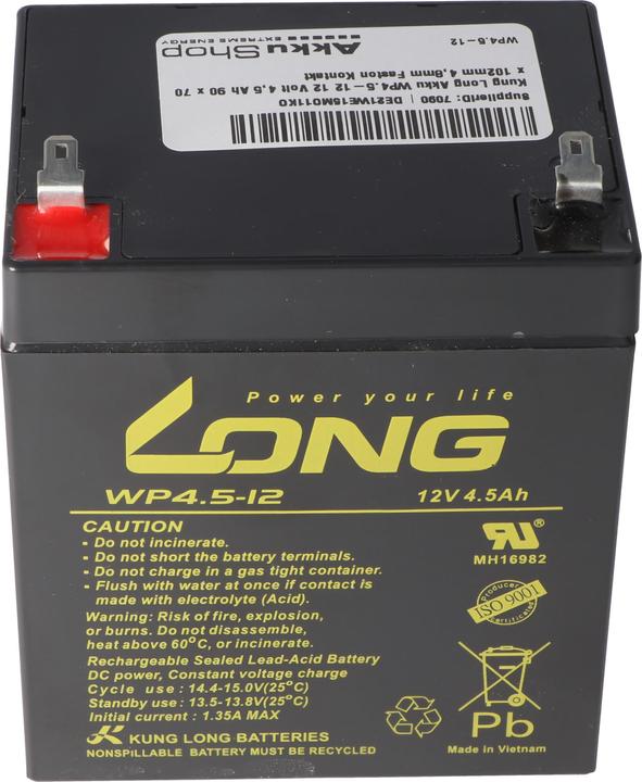 Produktbild Kung Long Akku WP4.5-12, 4,8mm Faston Kontakt (12 V, 4.50 Ah)