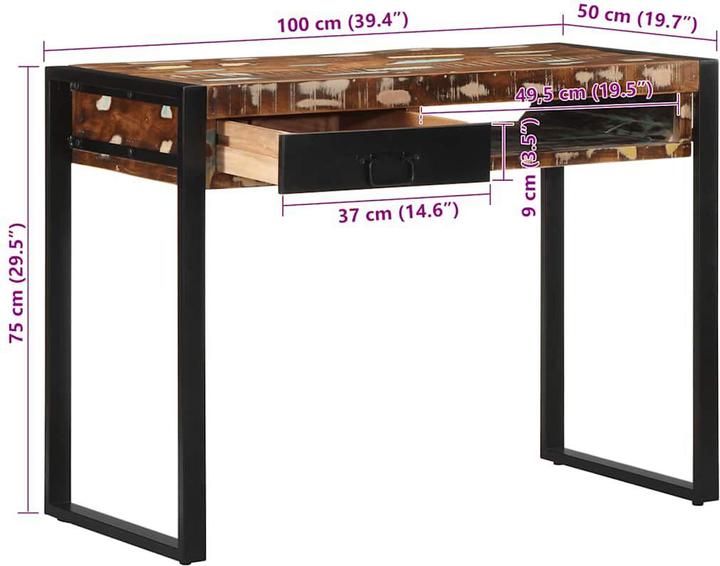 Produktbild VidaXL Schreibtisch Mehrfarbig 100x50x75 cm Massivholz Altholz Tisch (100 x 50 x 75 cm)