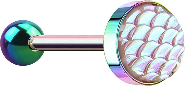Star Piercing Barbell farbig mit Fischschuppen pink (Chirurgenstahl 316L)