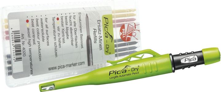 Pica Deep hole marker set, Dry graphite + replacement refills graphite/yellow/red (Graphite, 3030 mm, 1 x)