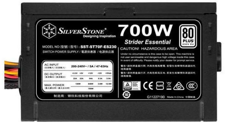 Actual product image Silverstone SST-ST70F-ES230 - Strider Essential Series, 700W 80 Plus 230V EU ATX whisper quiet PC-Net (700 W)