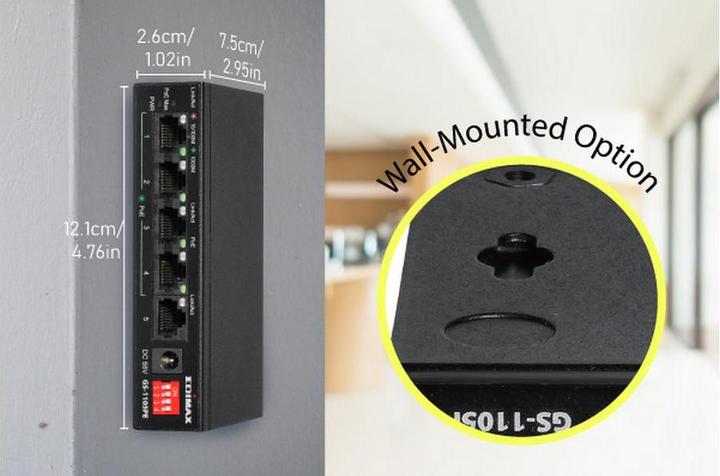 Immagine prodotto edimax Switch 5 porte Gigabit PoE+ a lunga portata, 4 porte PoE+ e interruttore DIP (5 Porti)