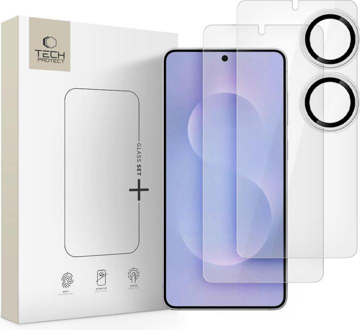 4Kom Tempered Glass Tech-Protect Glass Set+ 3er-Pack für Samsung Galaxy S25 Edge - transparent (3 Stück, Samsung Galaxy S25 Edge)