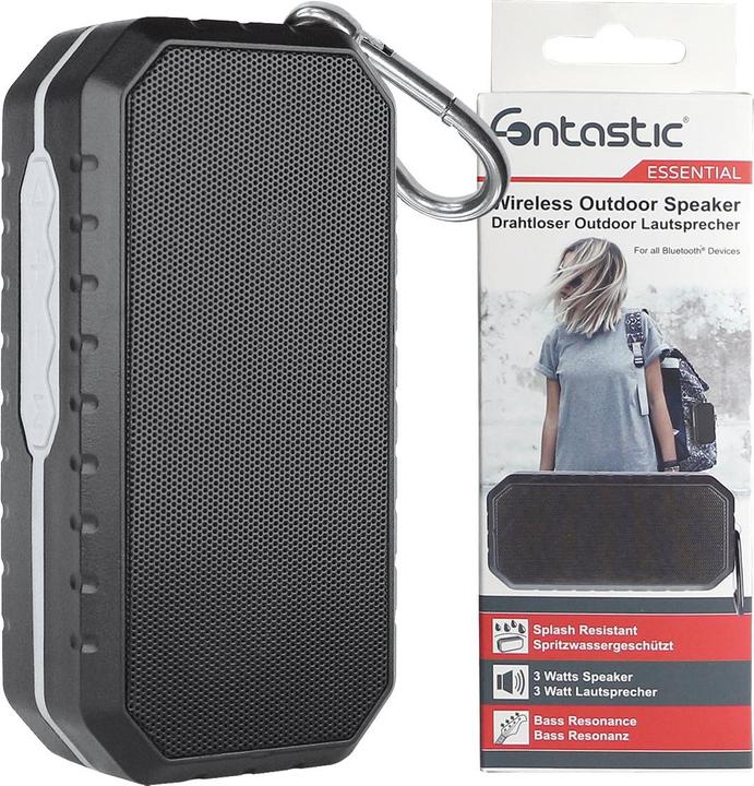 fontastic Essential Bluetooth Lautsprecher "Step" ink. Karabinerhaken wasserdicht bis 1m, 3 Watt (Akkubetrieb)