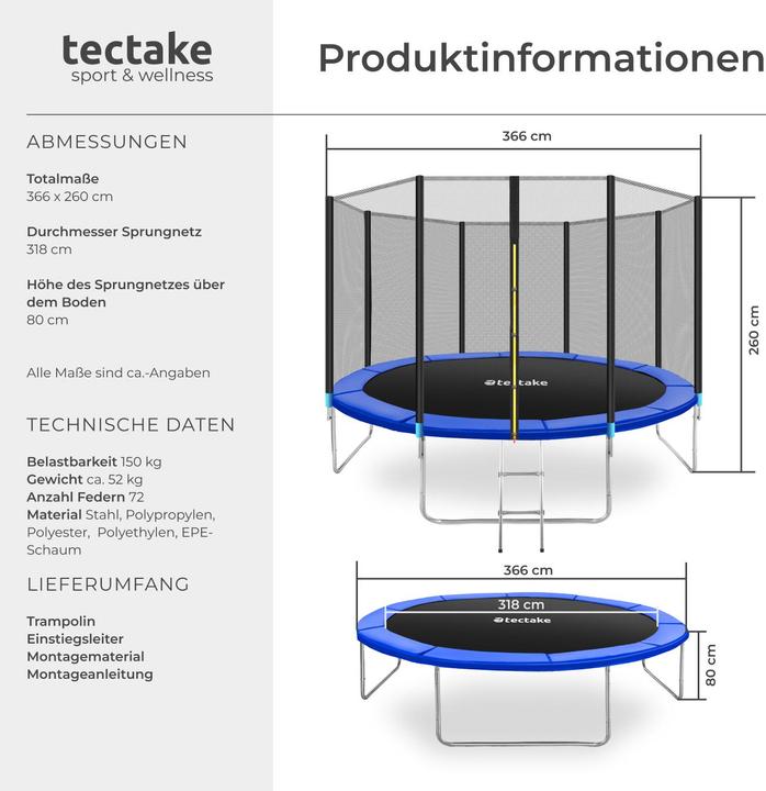 Actual product image tectake Trampoline Garfunky (366 cm)