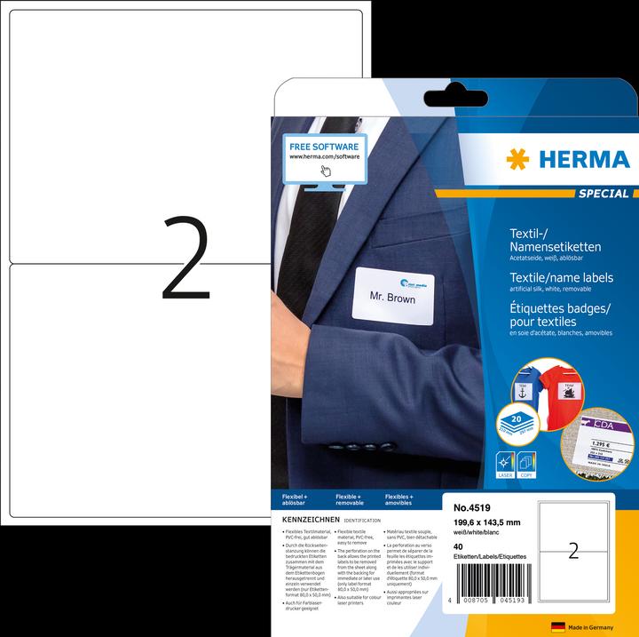 Produktbild HERMA Namensetiketten A4 ablösbar