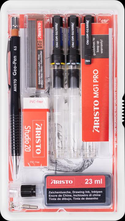 Actual product image Aristo mg1 Technical Drawing pen Studioset 3 pcs 0.20 / 0.30 / 0.50 / with supplies (8) (Ink fountain pen transparent, 3 x)