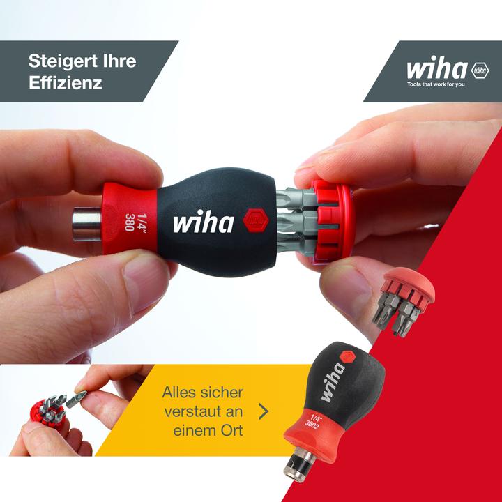 Image du produit Wiha Tournevis avec magasin d'embouts Stubby (Vis fendues, Clé Allen, Torx (TX), Cruciforme PZ, Recouvrement cruciforme Phillipps (PH))