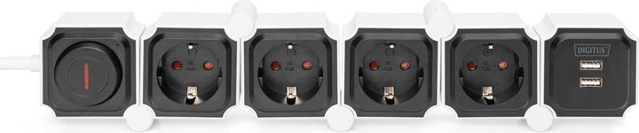 Productafbeelding Digitus Flexibele 4-weg stekkerdoos met 2 USB-poorten & schakelaar (4 x, CEE 7/3, 1.60 m)