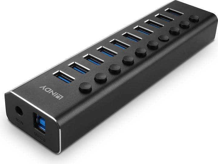 Produktbild Lindy 10 Port USB 3.0 Hub mit Ein-/Ausschaltern Schliessen sie bis zu 10 USB-Geräte an (USB-C, 10 Ports)