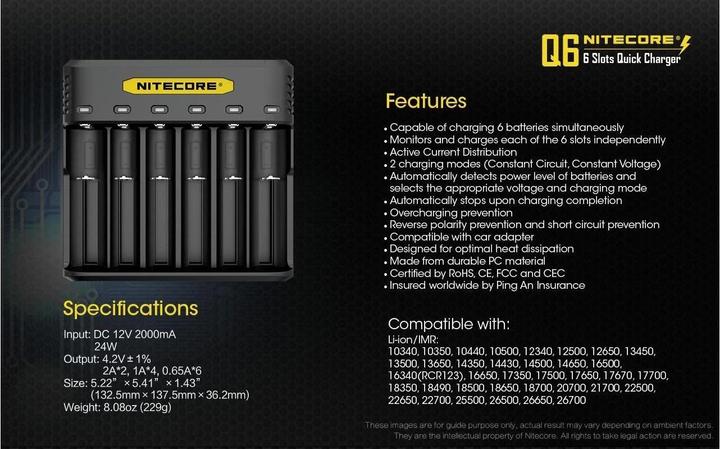 Immagine prodotto Nitecore Q6 6-Schacht-Ladegerät (1 pz., 14500, 16340, 18650, 26650, Accumulatore di carica elettrica)