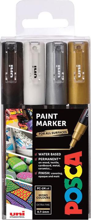 Produktbild Posca Marker PC-1M Rundspitze (Weiss, Silber, Gold, Schwarz, 1 mm, 4 x)