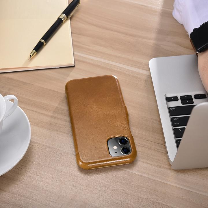 Image du produit iCarer iPhone 11 - Luxury Series Echtleder Flip Case Kastanienbraun (RIX1108-GG) (Apple iPhone 11)