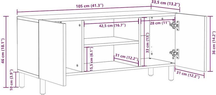 Produktbild VidaXL TV Schrank Lowboard Fernsehschrank Fernsehtisch Schwarz Raues Mangoholz (105 x 33.5 x 46 cm)
