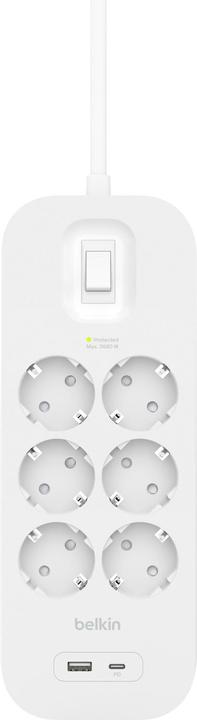 Actual product image Belkin Multiple socket outlet 6-way + USB-A+C,650J,18W,2m SRB002vf2MV2 (6 x, USB-C, USB-A, 2 m)
