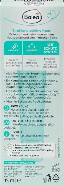 Label énergétique dm Balea Crème tonifiante pour les yeux (Crème, 15 ml, Jour + nuit)
