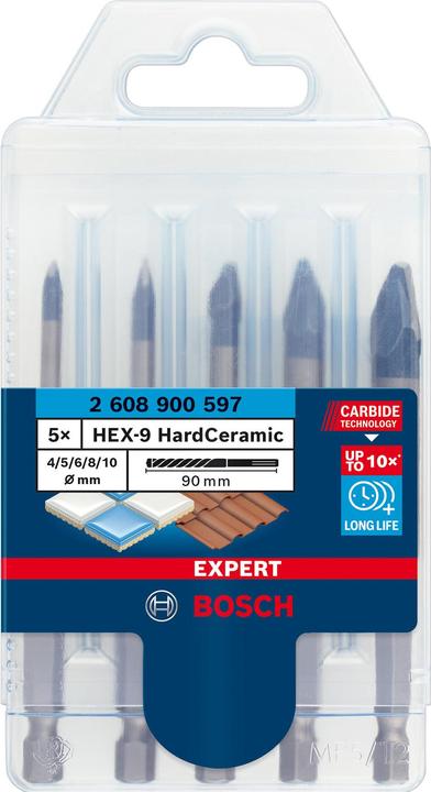 Bosch Professional Zubehör EXPERT HEX-9 HardCeramic drill bit set, 4/5/6/8/10 mm, 5 pcs. (6,0, 5,0, 4,0, 8,0)