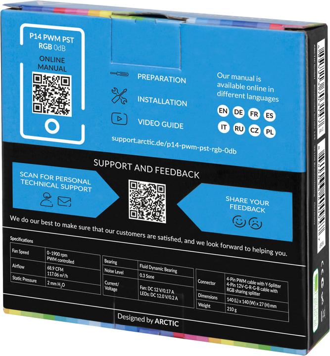Produktbild Arctic Lüfter P14 PWM PST RGB 0dB (Black) (140 mm, 1 x)