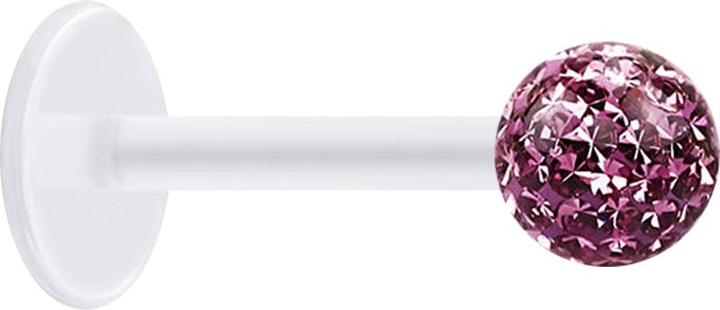 Actual product image Star Piercing Micro Labret transparent with crystal ball light purple and epoxy protective layer (Surgical steel 316L, without brass, Bioflex)