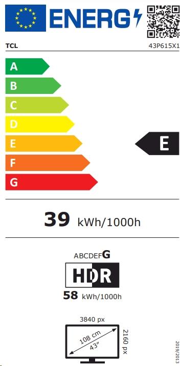 Energy Label TCL 43P615 (43", LCD, 4K, 2020)