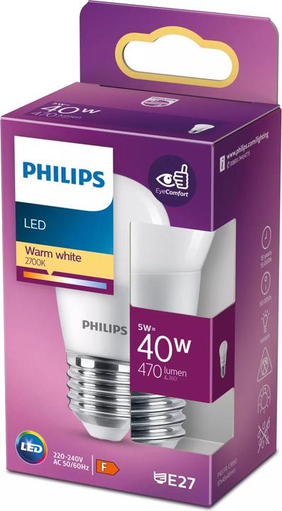 Actual product image Philips LED 40W P45 E27 WW FR ND 1PF/10 (E27, 4.90 W, 470 lm, 1 x, F)