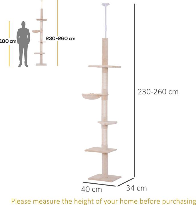 Produktbild PawHut Kratzbaum höhenverstellbar (260 cm, Beige)