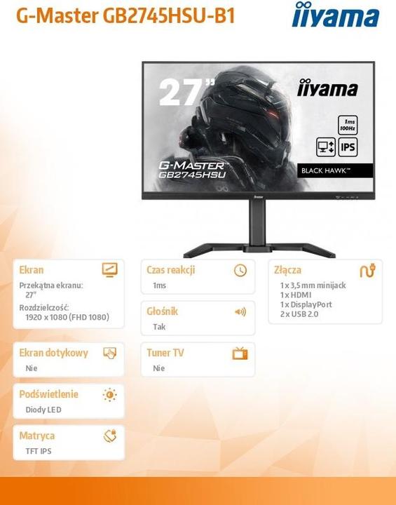 Actual product image iiyama GB2745HSU-B1 G-Master 68.58cm 27inch ETE IPS FHD Black Hawk 100Hz 250cd/m2 1ms HDMI DP USB-HU (1920 x 1080 pixels, 27")