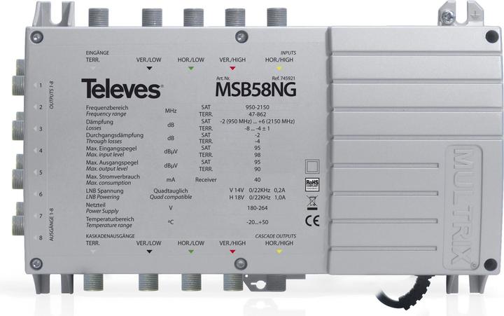 Produktbild Televes MSB58NG Kabel-Splitter-/Verbinder Grau Kabelspalter oder -kombinator (Multischalter)
