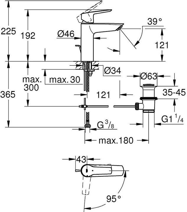 Produktbild Grohe Start QuickFix Lavaboarmatur, Mittelstellung kalt, Zugstange-Ablauf, M-Size, Chrom