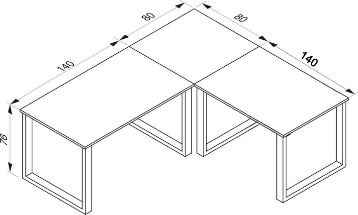Actual product image VCM Corner desk Lona depth 80 cm U Alu Silver (220 x 80 x 76 cm)