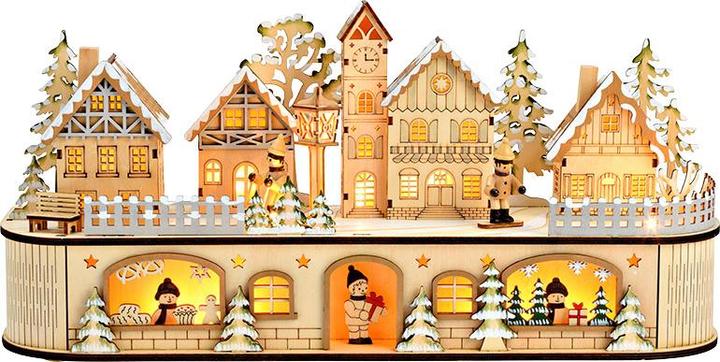 Produktbild G. Wurm Winterszene mit LED, Batteriebetrieb 2xAA nicht enthalten, mit Timer aus Holz natur (B/H/T) 45x21x12